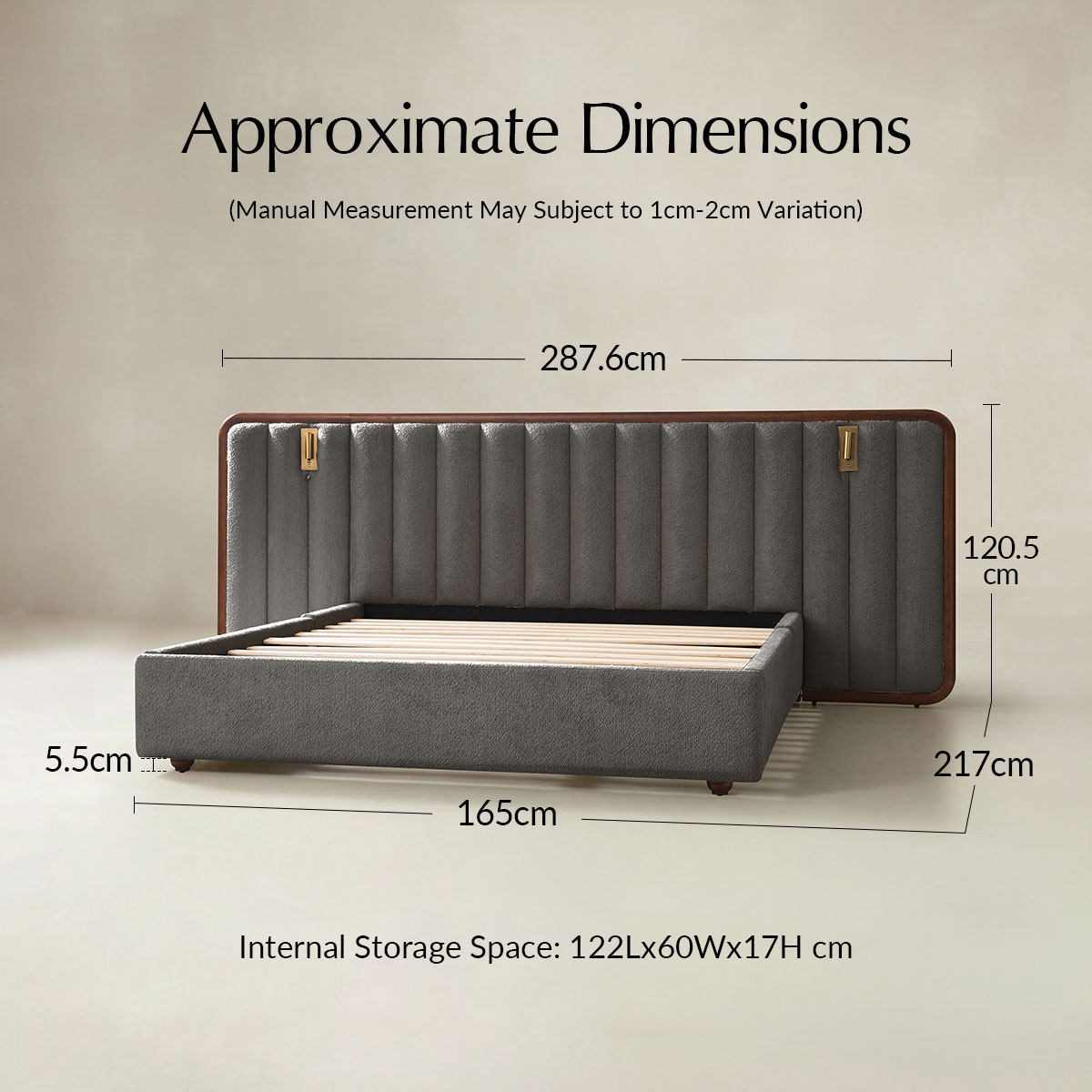 Modory Upholstered Bed Frame with Modular Headboard & Side Storage