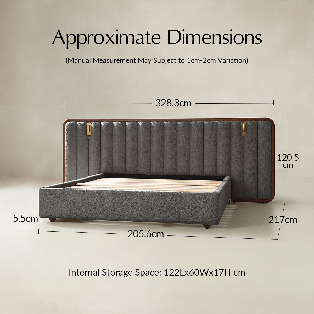 Modory Upholstered Bed Frame with Modular Headboard & Side Storage