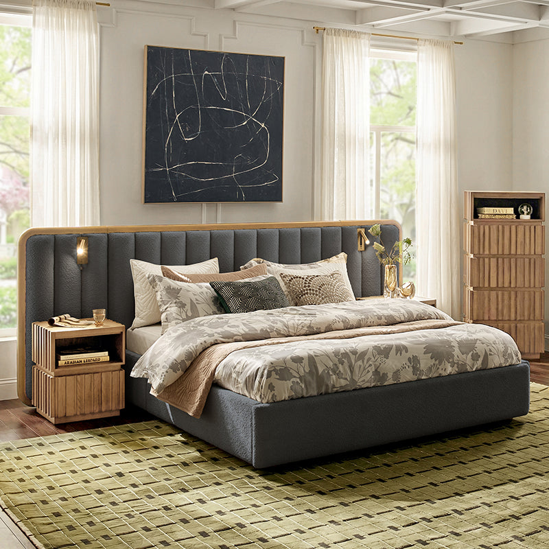 Modory Upholstered Bed Frame with Modular Headboard & Side Storage