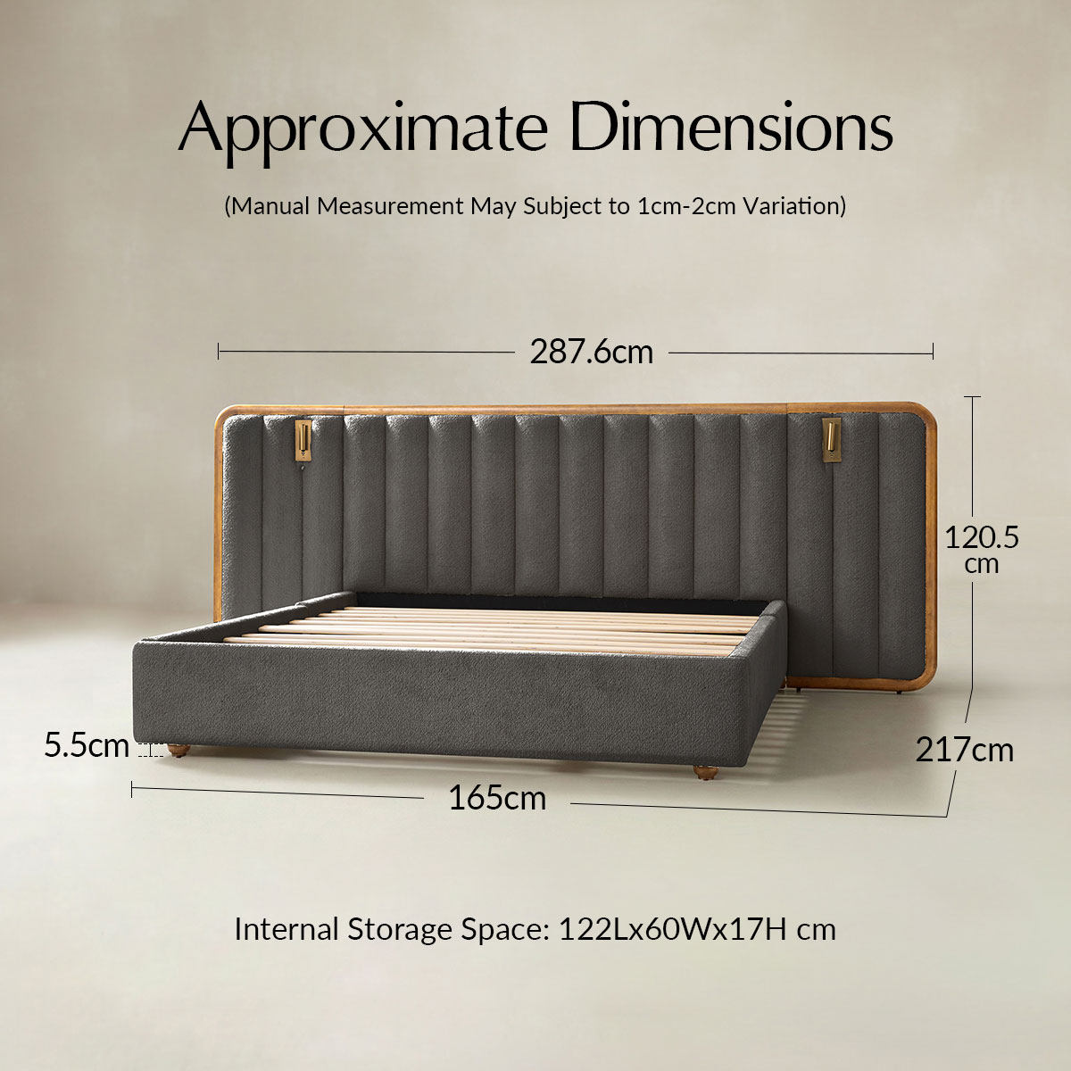 Modory Upholstered Bed Frame with Modular Headboard & Side Storage