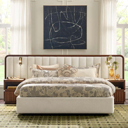 Modory Upholstered Bed Frame with Modular Headboard &amp; Side Storage