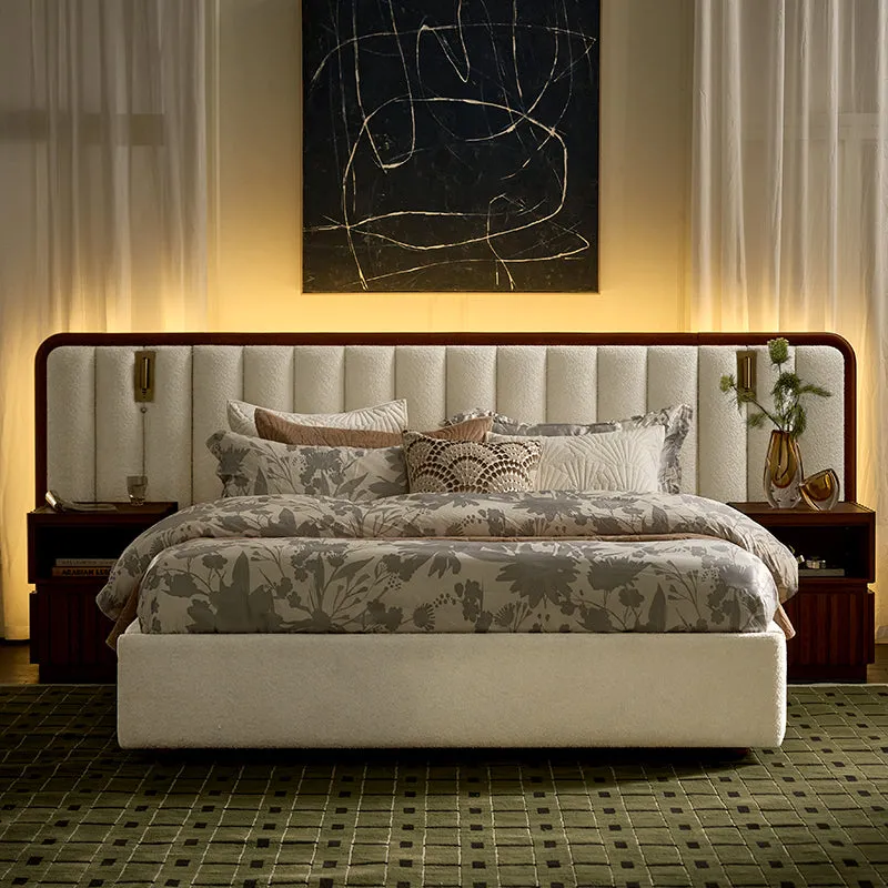 Modory Upholstered Bed Frame with Modular Headboard & Side Storage