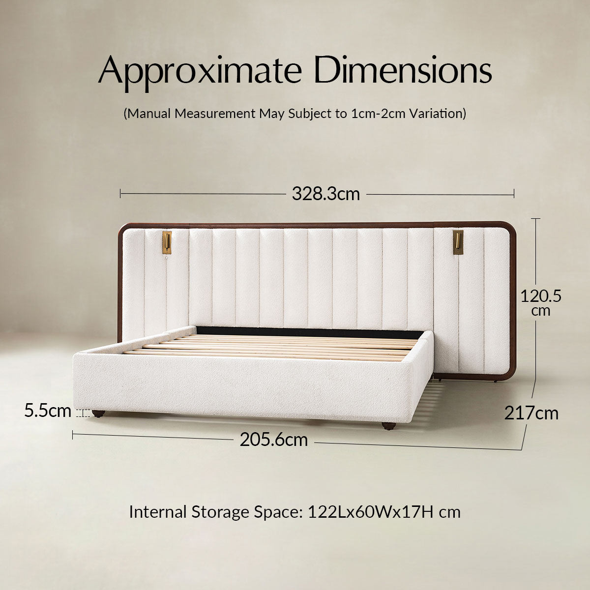 Modory Upholstered Bed Frame with Modular Headboard & Side Storage