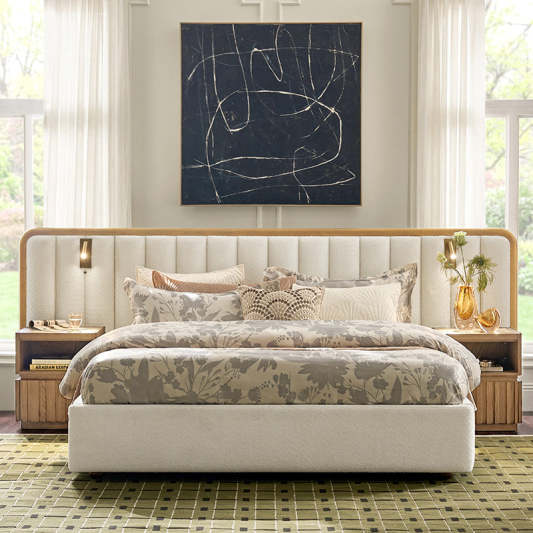 Modory Upholstered Bed Frame with Modular Headboard &amp; Side Storage