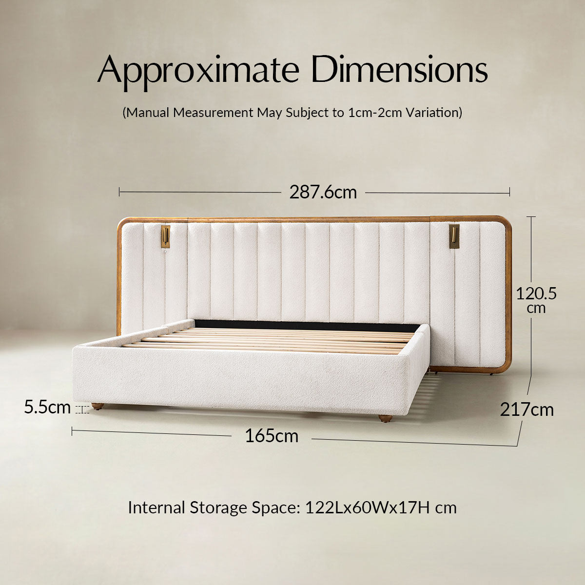 Modory Upholstered Bed Frame with Modular Headboard & Side Storage