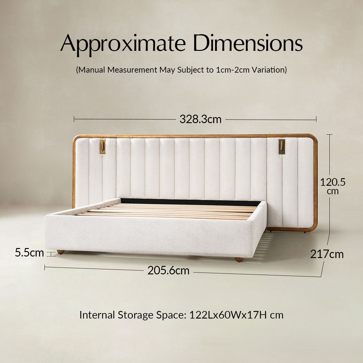 Modory Upholstered Bed Frame with Modular Headboard & Side Storage