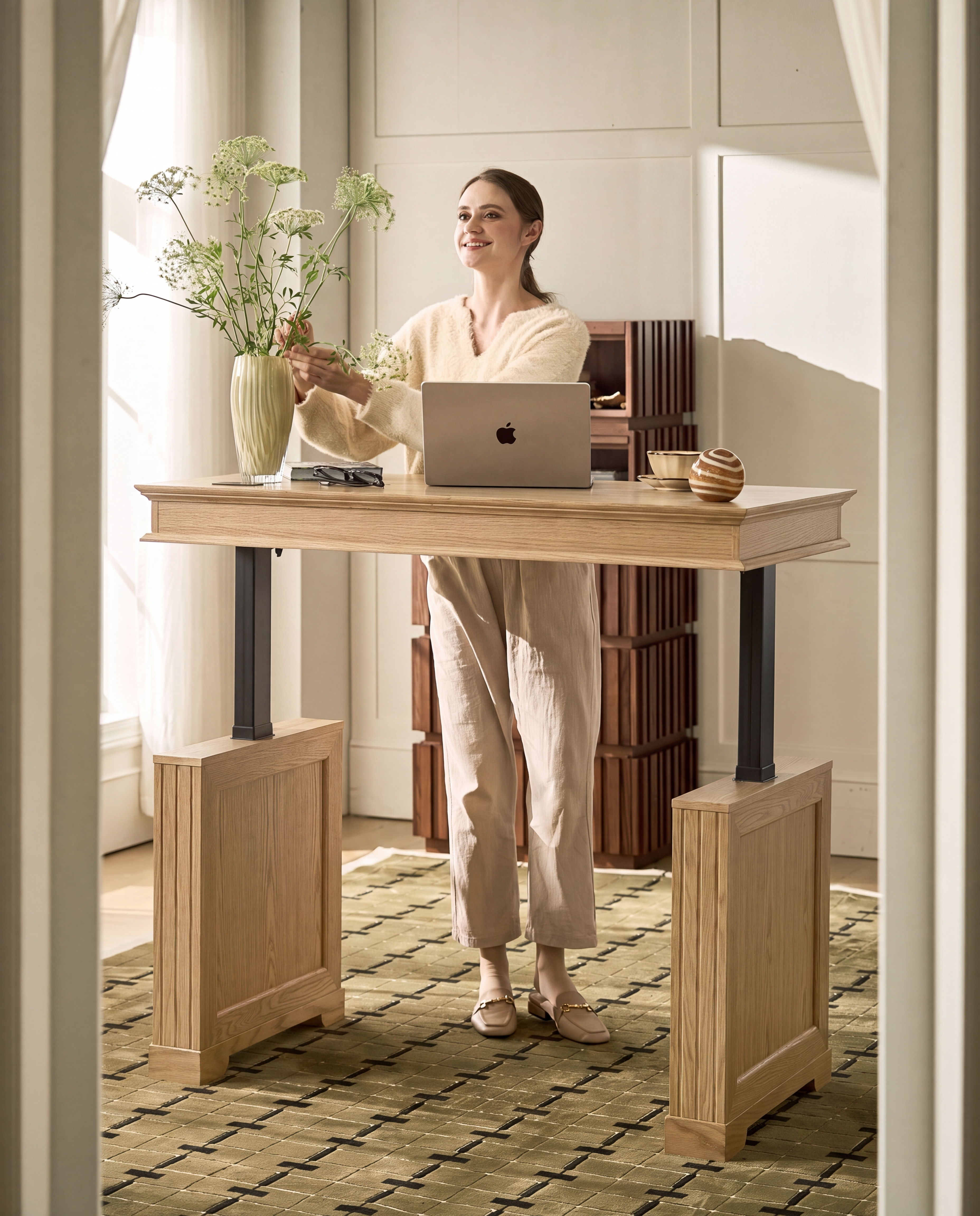 Julia Farmhouse  Electric Adjustable Standing Desk with Cable Management