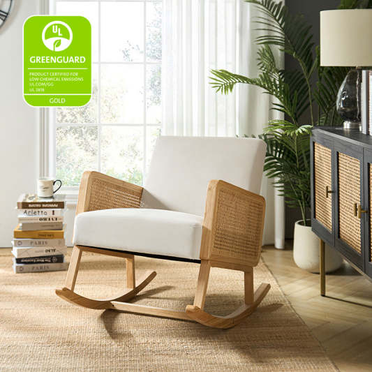 Velvet Rocking Armchair with Cane Arms