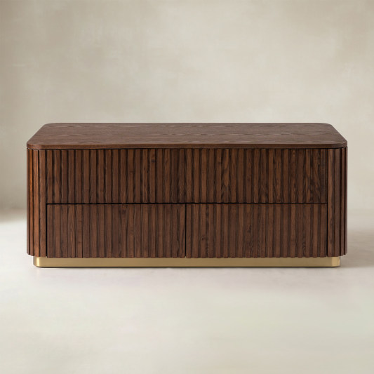 Multifunctional Slatted Design Lift-Top Coffee Table with Hidden Storage and Drawers