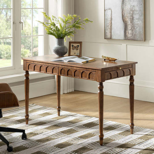 Theo Farmhouse 2-Drawer Office Desk with Charging &amp; Tray