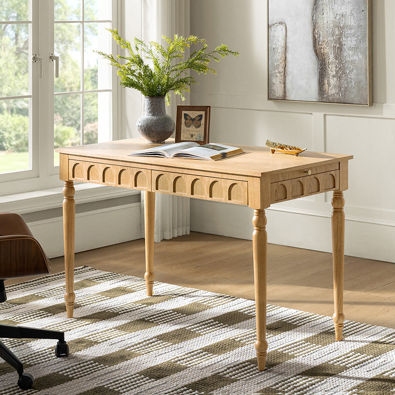 Theo Farmhouse 2-Drawer Office Desk with Charging & Tray