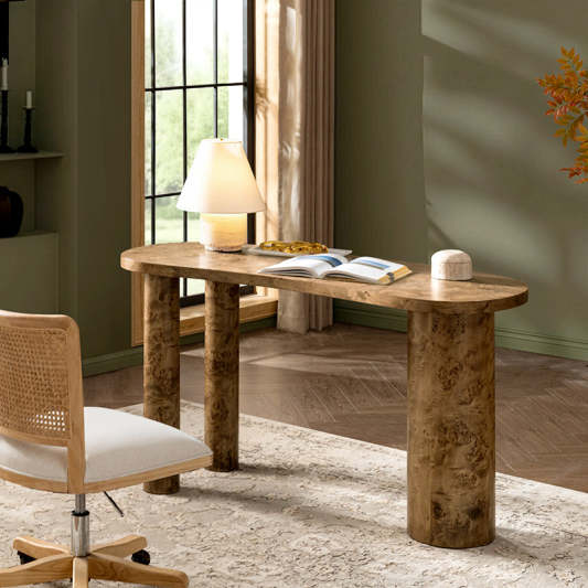 Isaac Modern Burl Wood Desk with Sculptural Curves