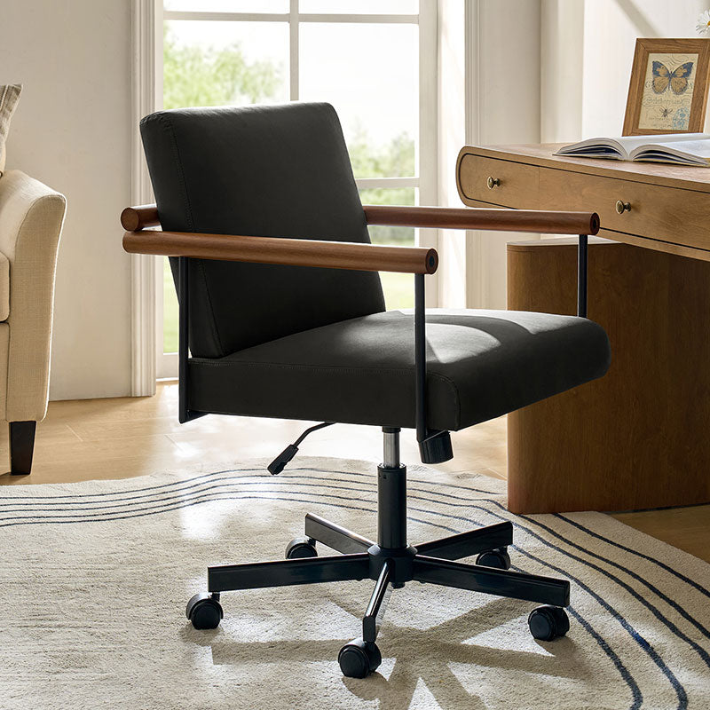 Aurora Scandi Style Swivel Office Chair with Solid Wood Armrests - HULALA HOME