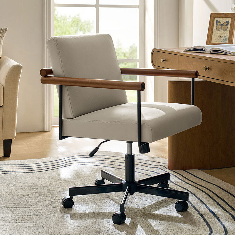 Aurora Scandi Style Swivel Office Chair with Solid Wood Armrests