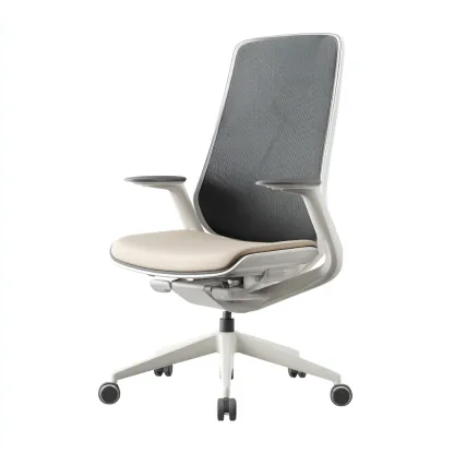 Silla de oficina - tapizado en tela - 61x61x115 cm - blanco-gris-beige - diseño moderno-Homigopad