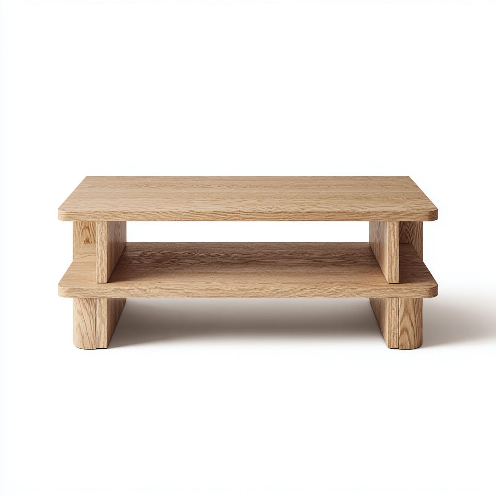 Mesa de centro minimalista en madera clara 118x62x43 cm - marron - diseno de doble nivel-Homigopad