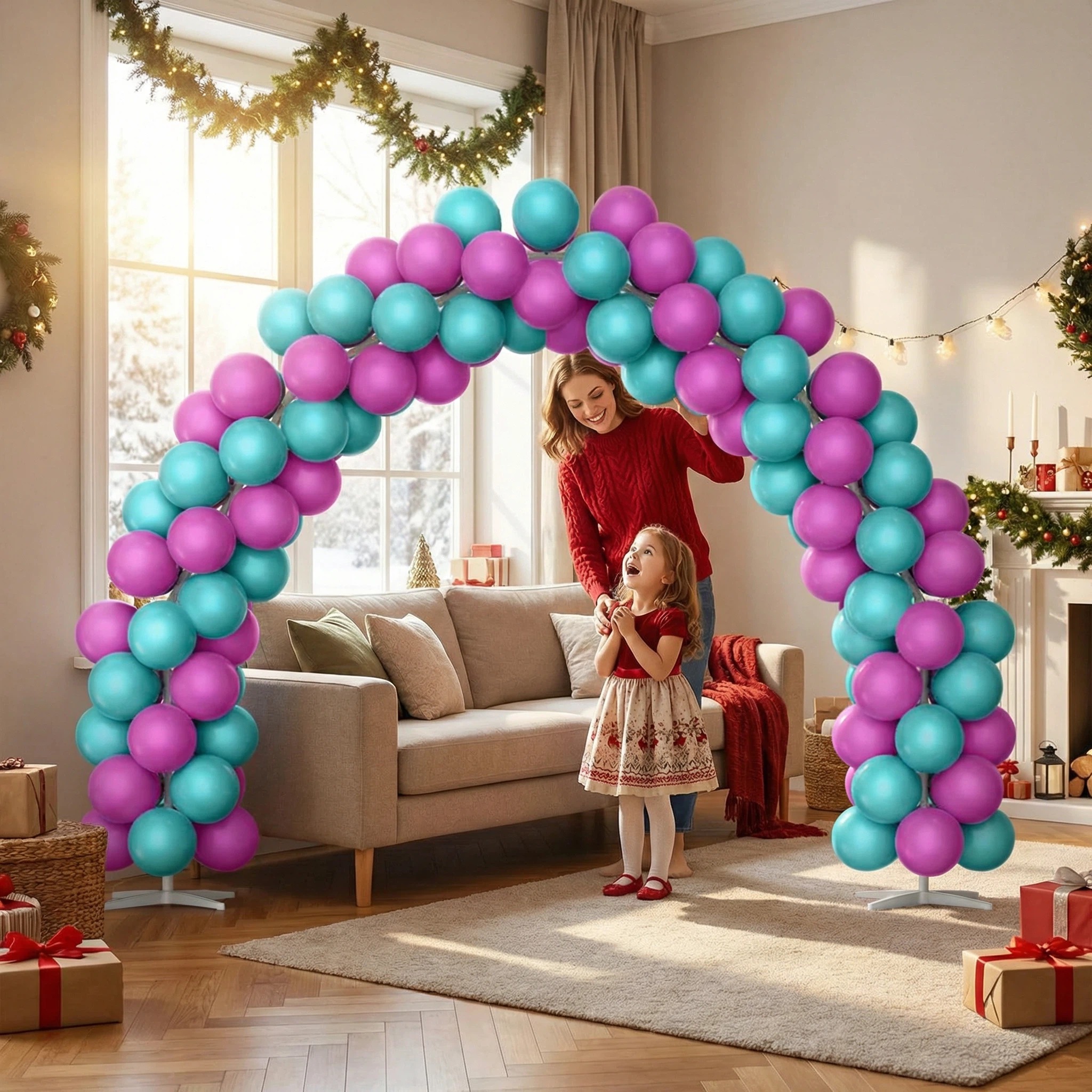 Metallic Fuchsia & Lake Blue Balloon Arch Decoration Set