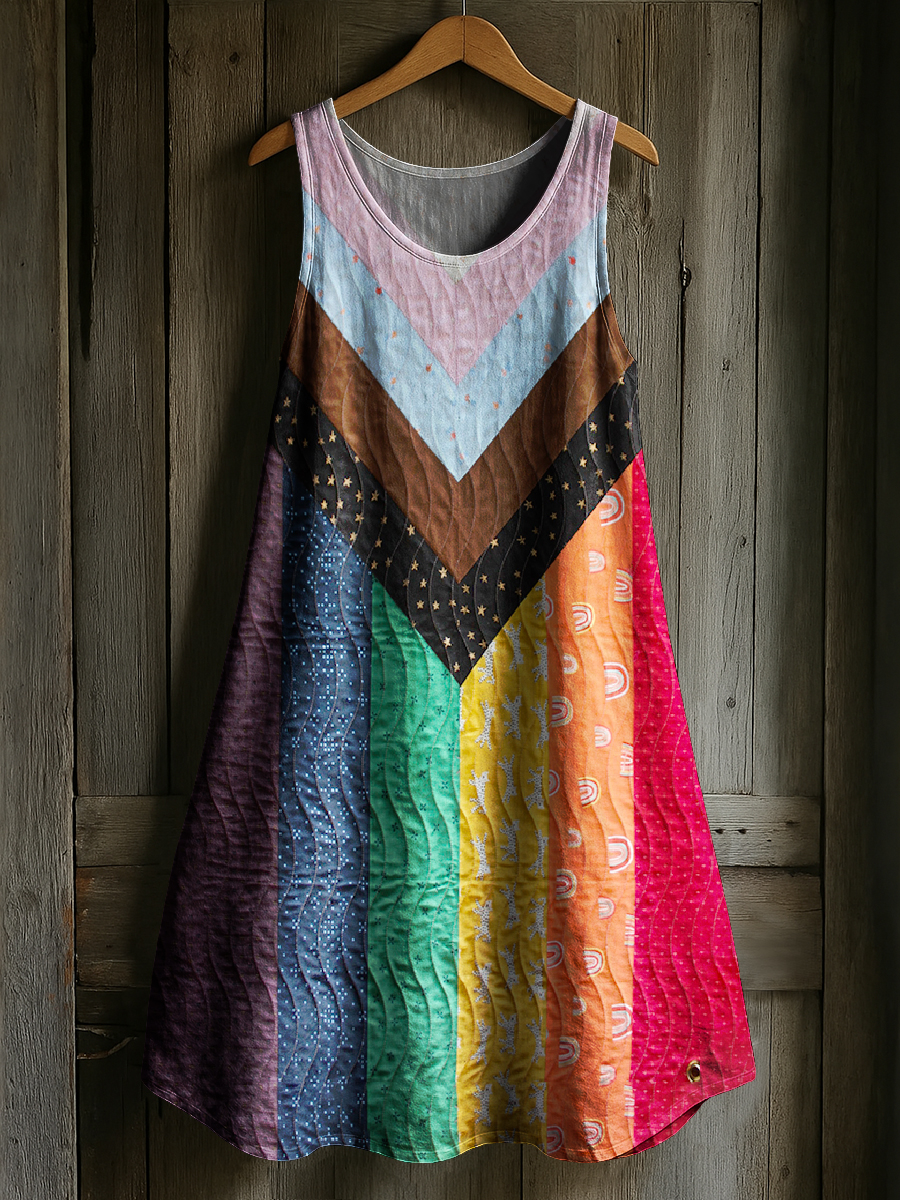 Rainbow Flag Art Print Casual Cotton and Linen Tank Dress