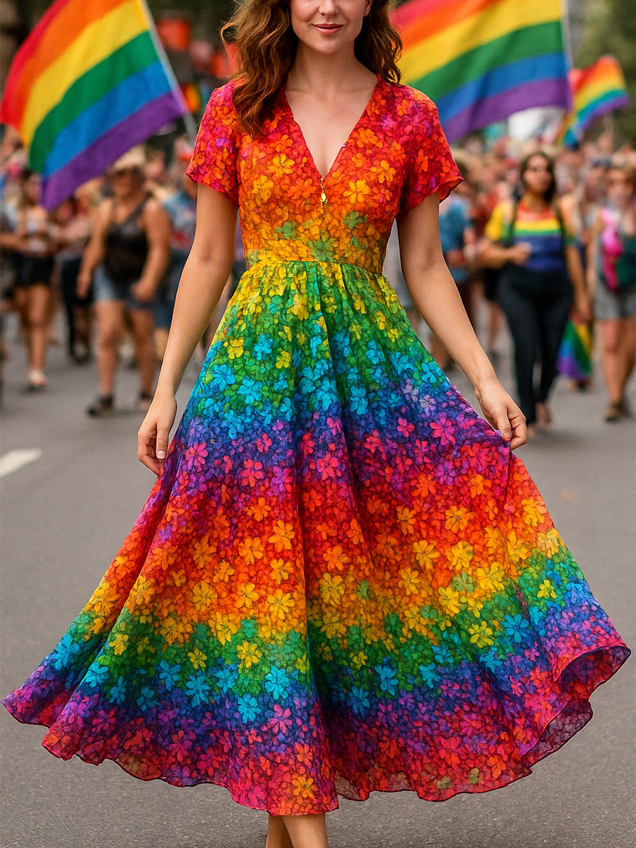Women's Rainbow Flowers Pride Arti Casual Dress