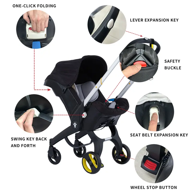 Cochecito de bebé de alta gama todo en uno, convertible, sin base de anclaje, para bebés y niños pequeños, con asiento reversible.