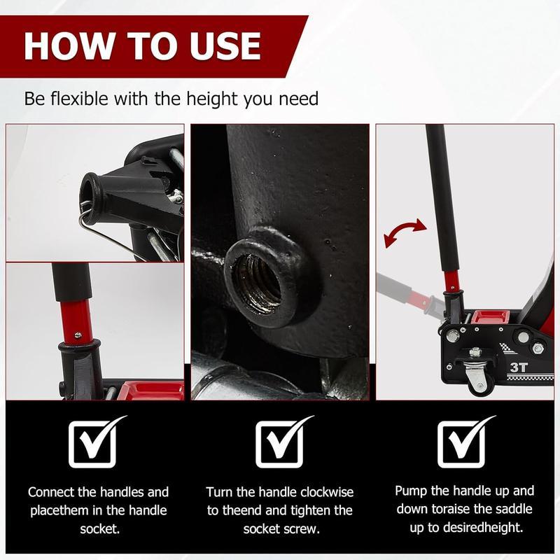 Gato hidráulico de piso de perfil bajo 3 toneladas – Levantamiento rápido, doble pistón, rango 8.5–50 cm, certificado GS, herramienta automotriz para reparación de coches-1001/HY