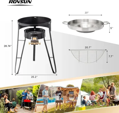 Juego de comal cóncavo de 23" con estufa de propano de 80,000 BTU, cocina de disco de acero inoxidable con soporte para quemador para cocinar en el patio y al aire libre, tacos para cocinar, carnitas, tortillas y salteados. SpringStatements