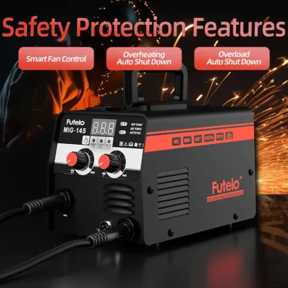 Soldadora MIG-145 de núcleo fundente, 145 A, 110 V, sin gas, MIG/Stick/Lift TIG, 3 en 1, portátil, con inversor IGBT y control sinérgico.