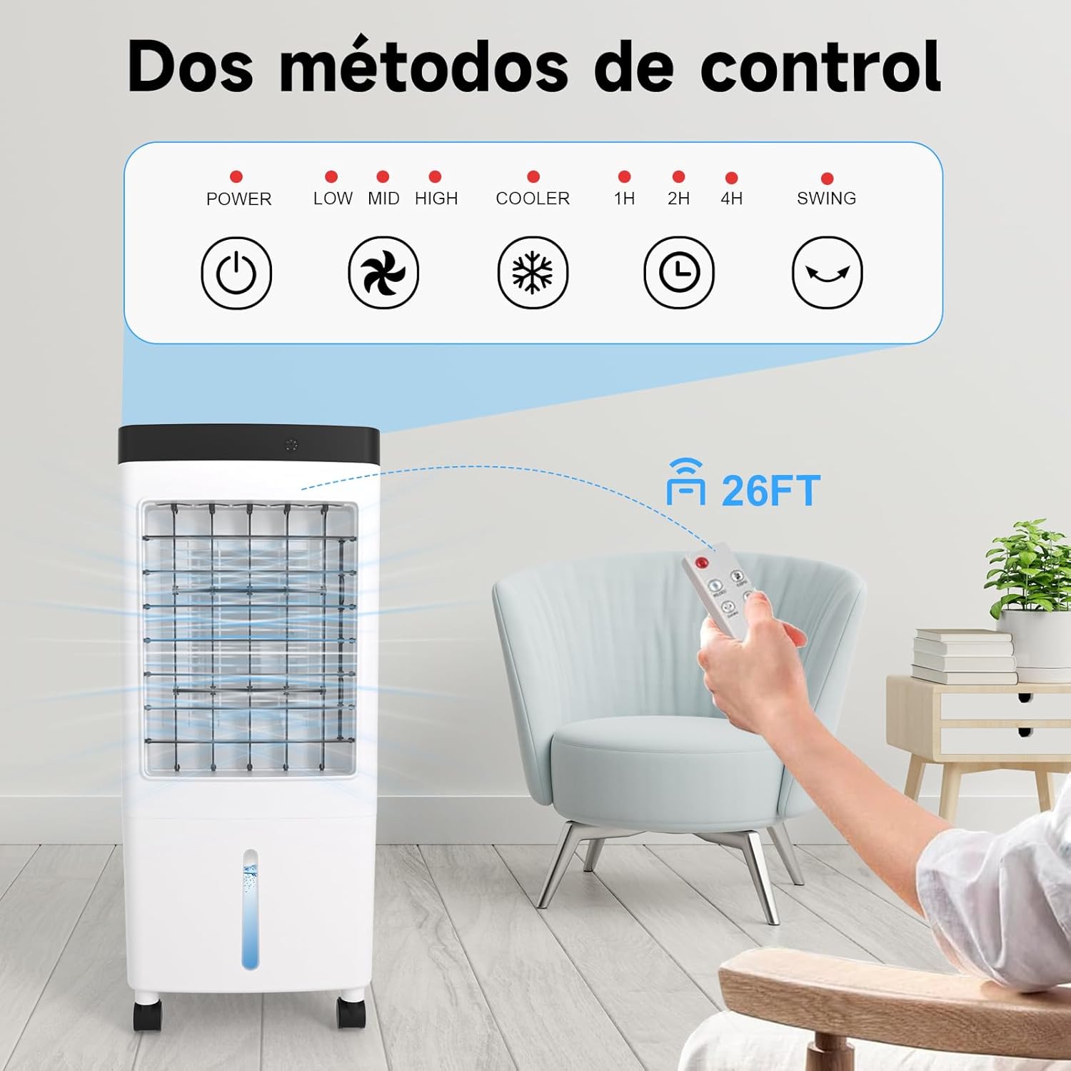 Aire Acondicionado PortatilEnfriador de Airecon Pantalla LED, con Tanque de 10L Control Remoto y Temporizador, Enfriamiento rápido de 120°，Adecuado para Hogar, Oficina