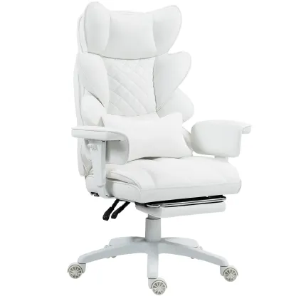 Silla de oficina grande y alta, silla ejecutiva para juegos con respaldo alto, cojín de resortes embolsados, soporte lumbar ajustable, reposabrazos y reposapiés.