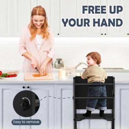 Taburete de cocina 4 en 1 para niños pequeños: Torre de aprendizaje plegable con pizarra para niños de 1 a 3 años
