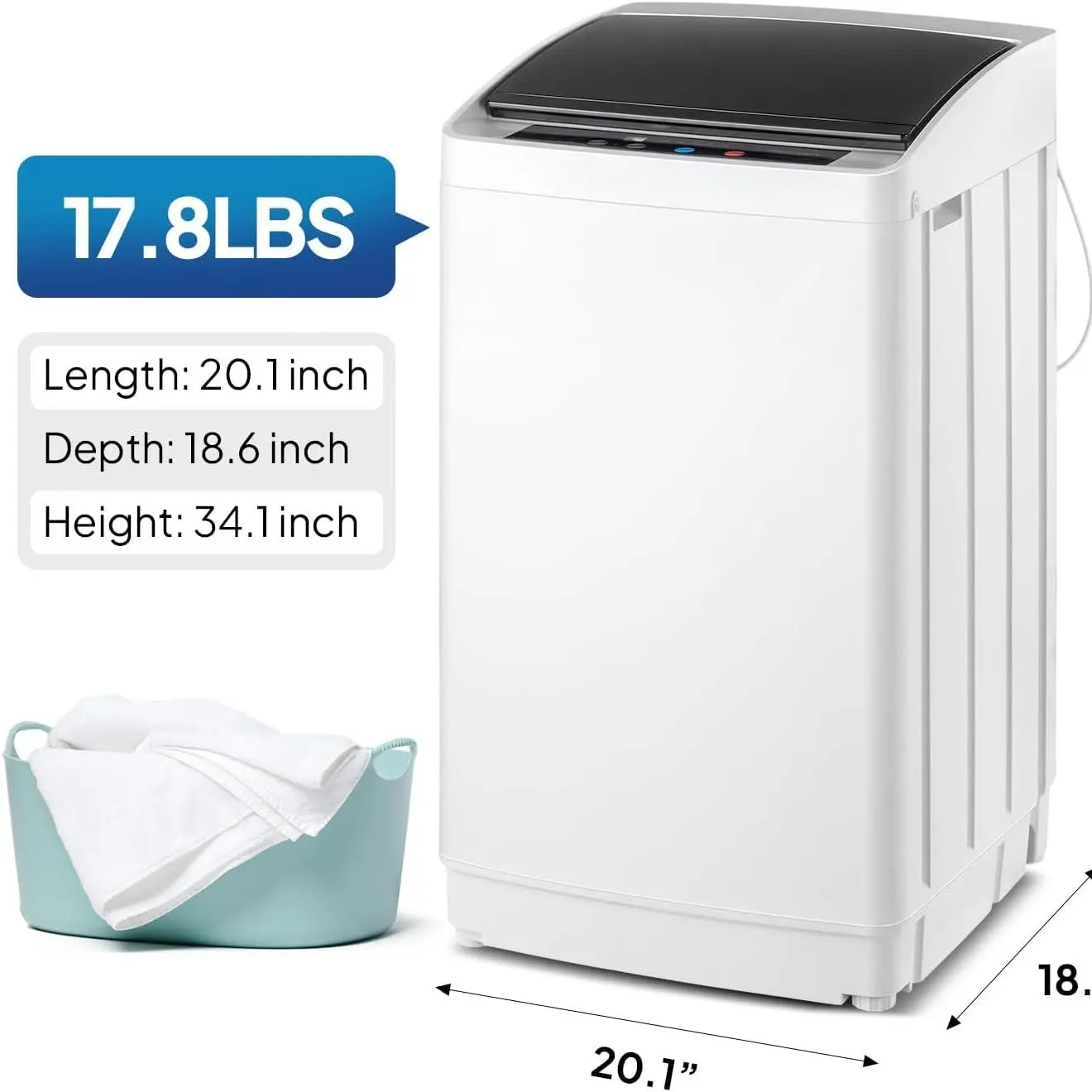 ROVSUN Lavadora portátil de 17.8/25/30 libras, lavadora eléctrica totalmente automática con tambor de acero inoxidable, lavadora compacta de 110 V, combo de lavadora y secadora con bomba de drenaje para apartamentos, dormitorios y vehículos recreativos (R