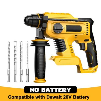 Taladro percutor inalámbrico compatible con baterías Dewalt de 20 V (batería no incluida), taladro percutor SDS-Plus sin escobillas con embrague de seguridad para hormigón/mampostería, 1500 RPM, 4 modos con empuñadura auxiliar giratoria de 360°, incluye 4