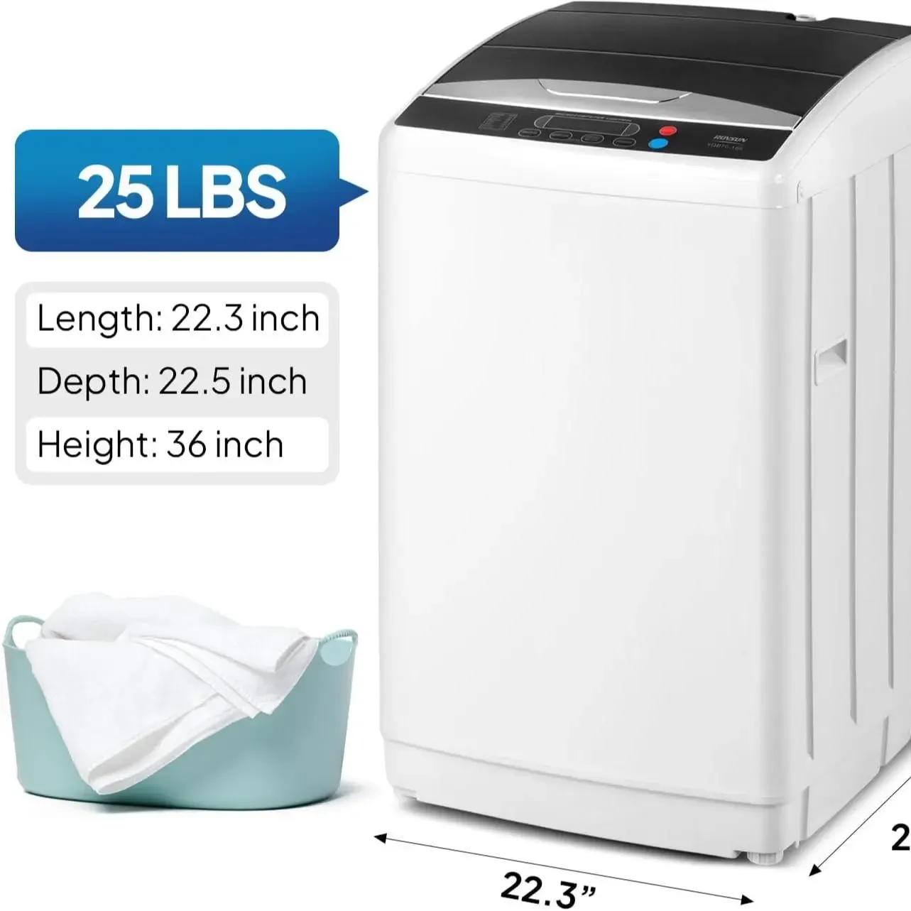 ROVSUN Lavadora portátil de 17.8/25/30 libras, lavadora eléctrica totalmente automática con tambor de acero inoxidable, lavadora compacta de 110 V, combo de lavadora y secadora con bomba de drenaje para apartamentos, dormitorios y vehículos recreativos (R