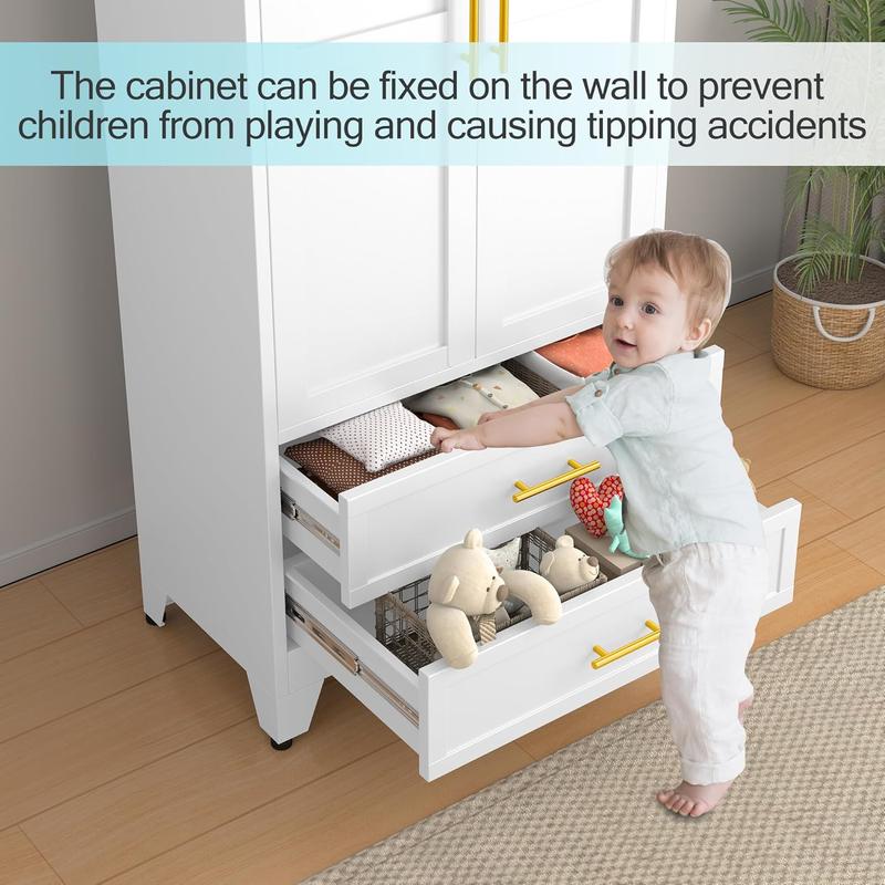 Armario metálico de 2 puertas y 2 cajones — Ropero de 71 pulgadas de altura con barras para colgar y estante ajustable — Gabinete de almacenamiento de acero para dormitorio — Gran regalo para el Día de la Madre