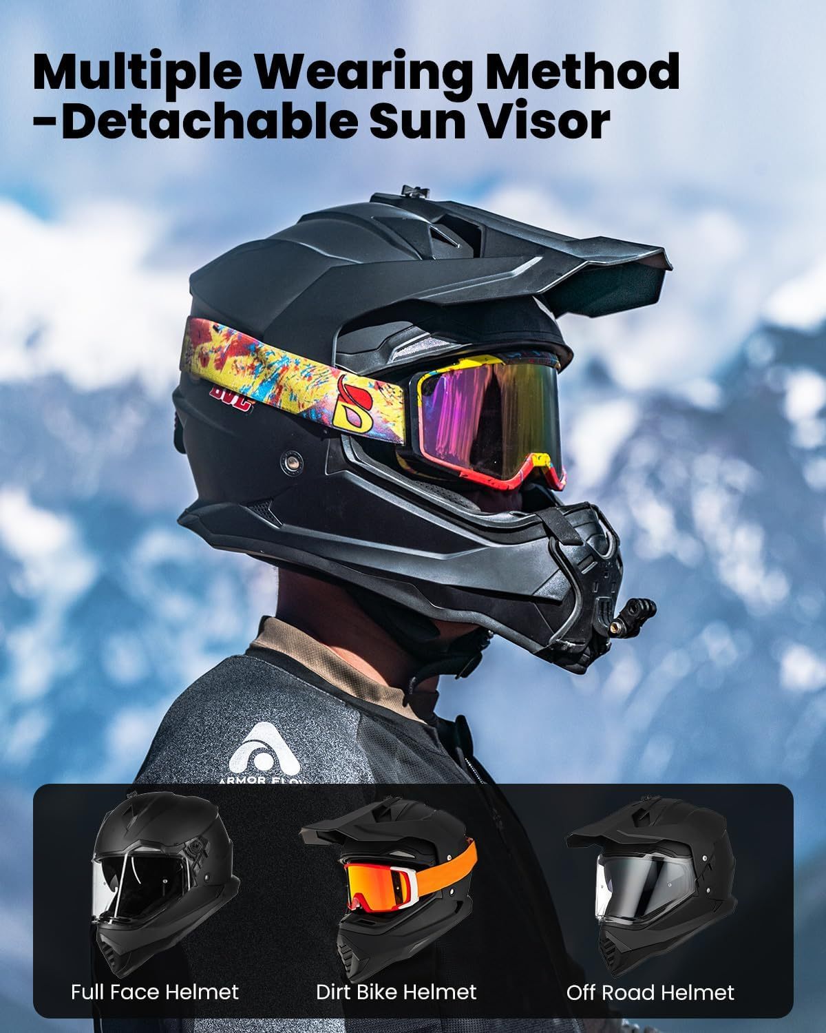 ILM - Casco de motocicleta de aventura doble deportivo compatible con Pinlock, visera para motos de nieve, ATV y todoterreno, modelo WS902