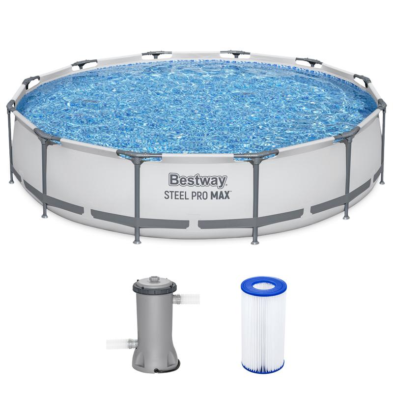 Piscina redonda desmontable Bestway Steel Pro MAX para exteriores con bomba, de 30 a 42 pulgadas de profundidad