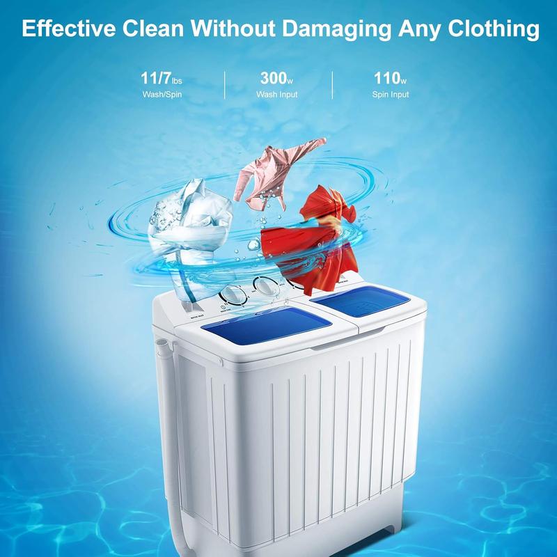 Lavadora portátil, mini lavadora de dos tinas de 13/20/22/26 lb con bomba de drenaje, lavadora y secadora compactas semiautomáticas, combinación de lavadora y secadora portátil para apartamentos, dormitorios, casas rodantes y campamentos.