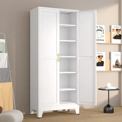 Alacena de 190 cm de alto, armario de cocina con 2 puertas y 5 estantes ajustables, de metal blanco, ideal para cocina, comedor, sala y baño.