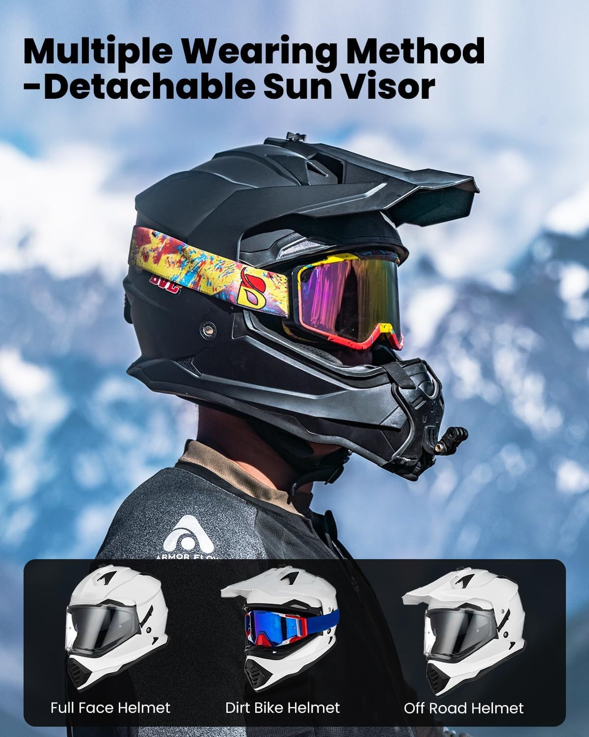 ILM - Casco de motocicleta de aventura doble deportivo compatible con Pinlock, visera para motos de nieve, ATV y todoterreno, modelo WS902