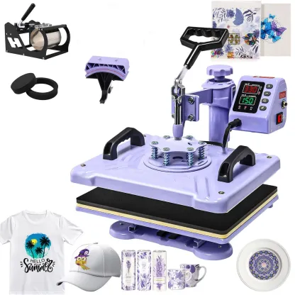 Máquina de prensado térmico rosa de 15'' x 12'' para camisetas, máquina de transferencia térmica 5 en 1, prensa de impresión térmica para sublimación combinada con giro de 360° para gorras, tazas y platos, ideal para principiantes, diseño de regalos navid