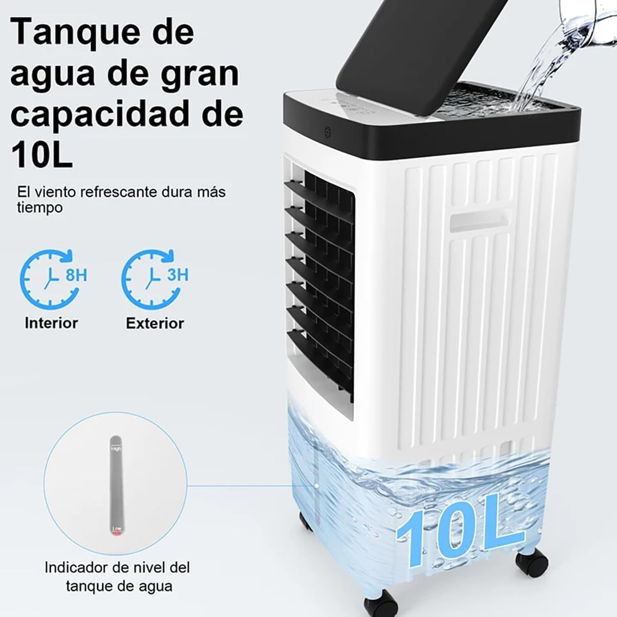 Aire Acondicionado PortatilEnfriador de Airecon Pantalla LED, con Tanque de 10L Control Remoto y Temporizador, Enfriamiento rápido de 120°，Adecuado para Hogar, Oficina