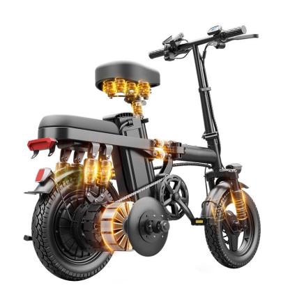 Bicicleta eléctrica plegable con motor de 500 W, neumáticos de 14 pulgadas y batería de 48 V y 15 Ah. Autonomía de 30 millas. Bicicleta urbana inteligente con absorción de impactos certificada. Potencia máxima de 1000 W y autonomía de 100 km. Diseño plega
