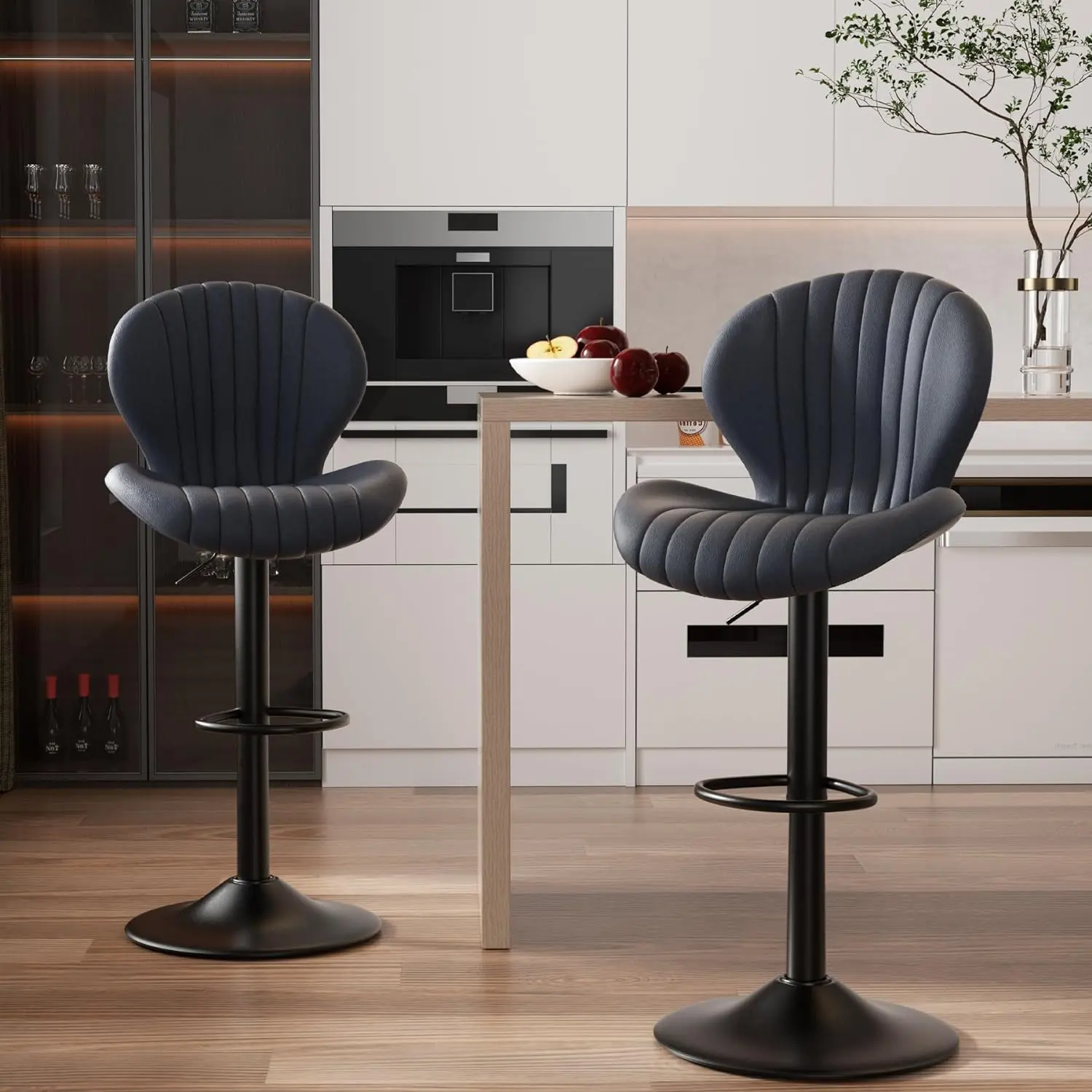 Juego de taburetes de bar modernos de 1/2, sillas giratorias, altura de mostrador con respaldo alto, fácil montaje en 3-5 minutos para bar, cocina y comedor, color beige