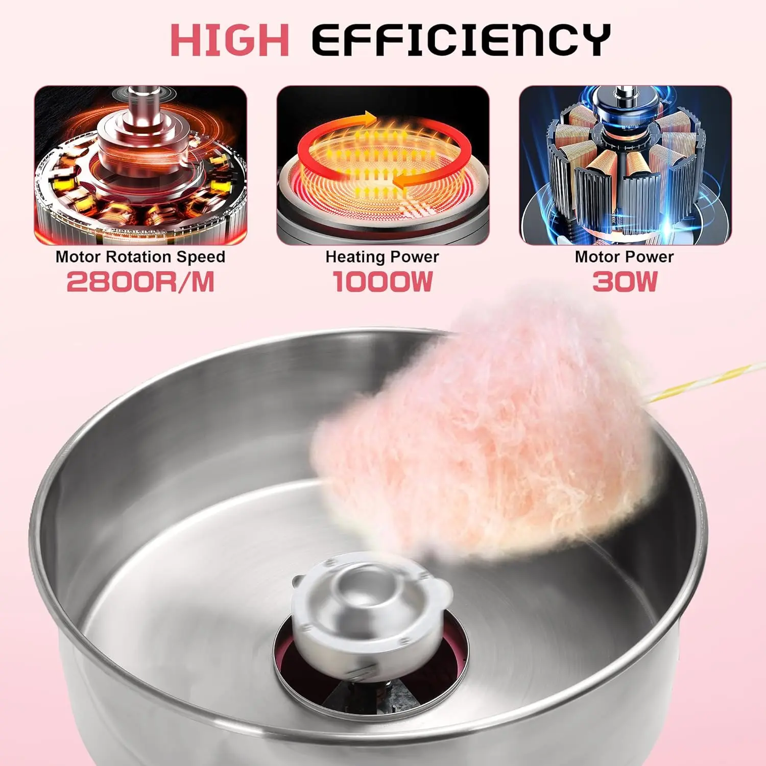Máquina de algodón de azúcar comercial Rengue, regalo de Navidad, máquina eléctrica de algodón de azúcar de 1000 W, máquina para hacer algodón de azúcar con recipiente de acero inoxidable, cuchara para azúcar y cajón de almacenamiento, perfecta para fiest
