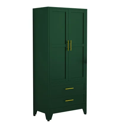 Armario metálico de 2 puertas y 2 cajones — Ropero de 71 pulgadas de altura con barras para colgar y estante ajustable — Gabinete de almacenamiento de acero para dormitorio — Gran regalo para el Día de la Madre