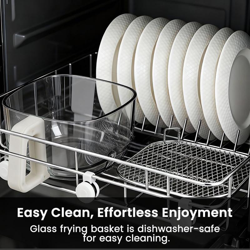 Freidora de aire de vidrio de 4.5 cuartos de galón (4.5 cuartos de galón), cesta libre de PFAS y apta para lavavajillas, pantalla táctil con 8 preajustes, vista de 360° para cocinar comidas saludables en minutos, color blanco