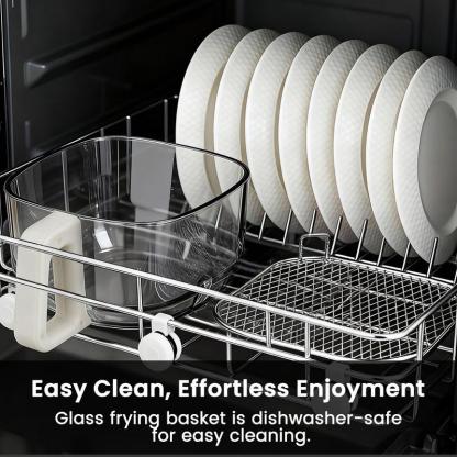 Freidora de aire de vidrio de 4.5 cuartos de galón (4.5 cuartos de galón), cesta libre de PFAS y apta para lavavajillas, pantalla táctil con 8 preajustes, vista de 360° para cocinar comidas saludables en minutos, color blanco