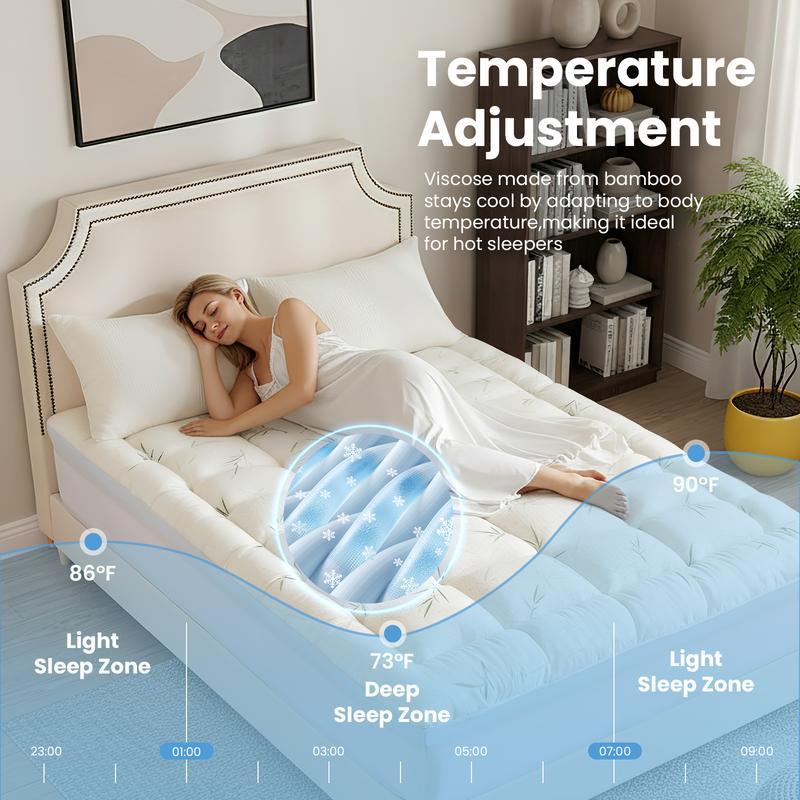 Cubrecolchón de doble capa de espuma viscoelástica transpirable, 2 en 1, ajustable, con comodidad similar a la de una nube y gel refrescante.