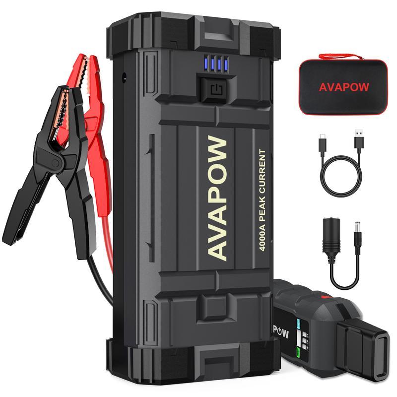 Arrancador de coche de 4000 A, arrancador de batería portátil (para todos los motores de gasolina o diésel de hasta 10 litros), batería auxiliar portátil, caja de arranque de 12 V para automóviles, luz LED.