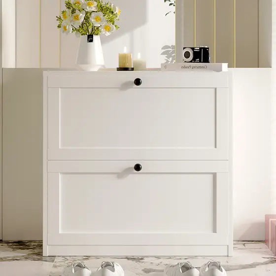 Zapatero con 2 cajones abatibles para entrada estrecha, zapatero organizador para dormitorio